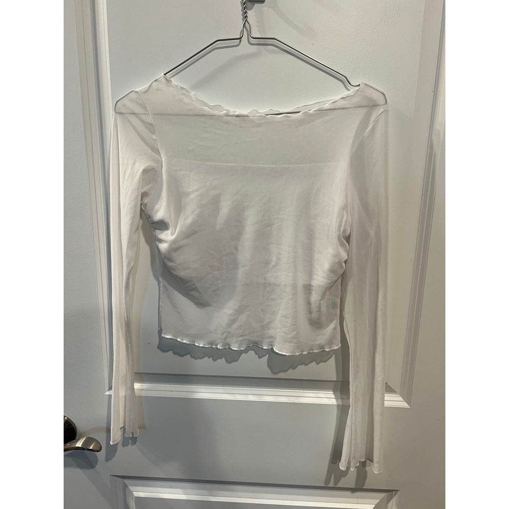 Unbranded Womens Long Sleeve Mesh Top Lettuce Edge White Size M